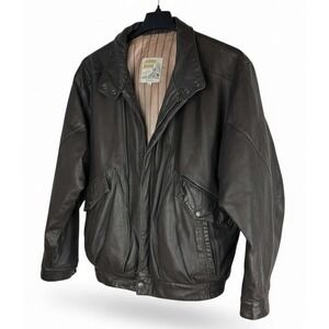 Vtg London Towne Leather Jacket Men's Large Brown Bomber Distressed 90s Style